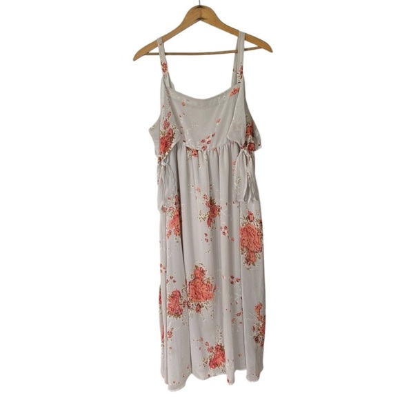 Free People | Women’s Grey/Coral Floral Tied To You Cold-Shoulder Midi Dress S - Picture 4 of 15